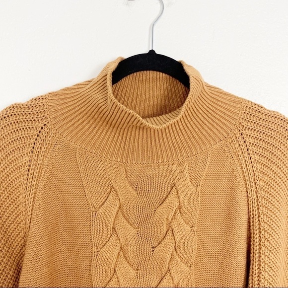 Caroline Constas Cable Knit Turtleneck Sweater Mini Dress in Camel Tan Cotton - Picture 6 of 8